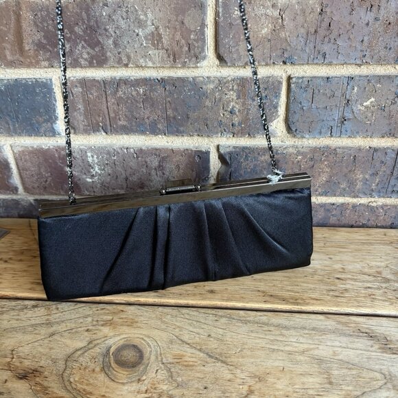 Gunne Sax Jessica McClintock Black Satin Evening Bag with Gun Metal Chain NWT - Picture 4 of 15